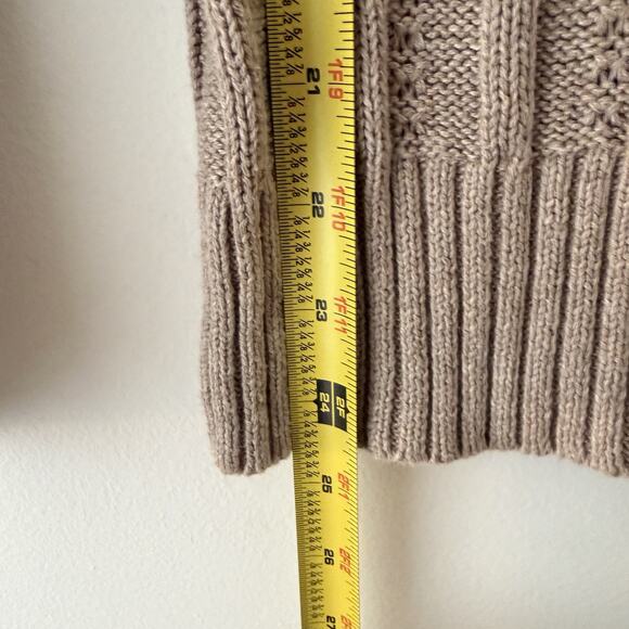 Beige Cable Knit Sweater V Neck Fitted Long Sleeve Cotton Ribbed Y2K Preppy XS - Picture 8 of 11
